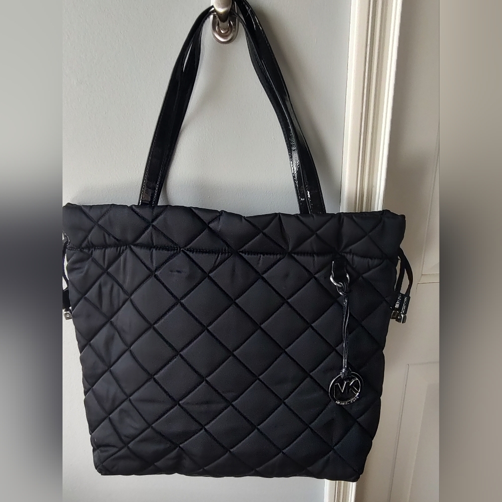 Michael Kors Black Quilted Tote with Patent Trim
